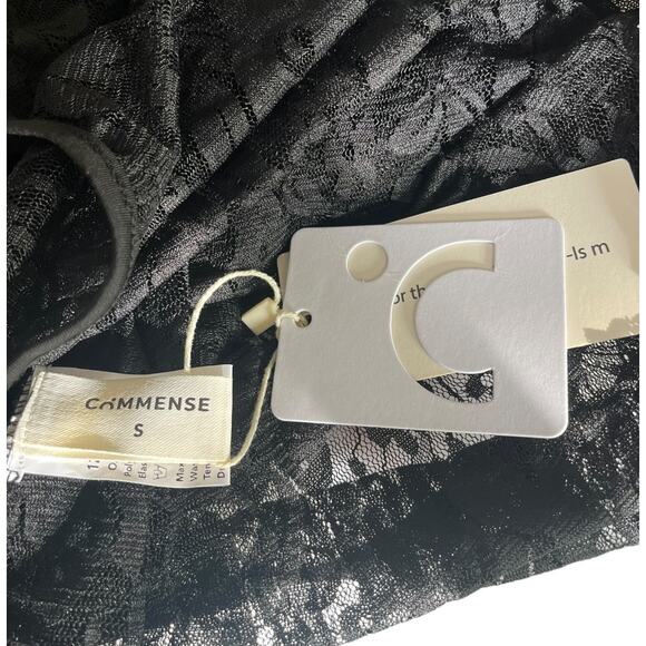 Commense long sleeve crossover front sheer black floral lace bodysuit Small NWT - Picture 5 of 6